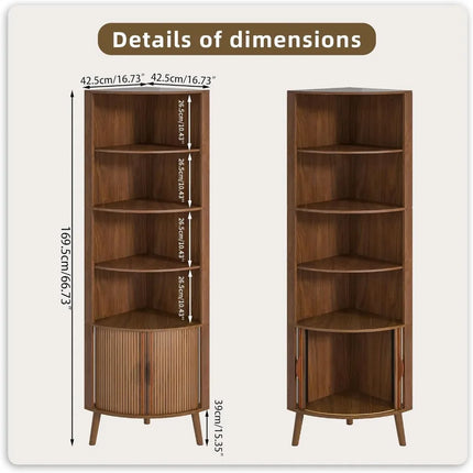 FurnitureZ l 66.73" Tall Modern Corner Bookshelf for Living Room, Dining Room, Home Office