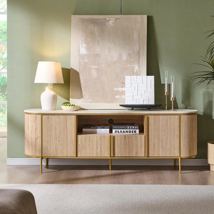 FurnitureZ l  70" Modern Chic Fluted TV Stand for Living Room