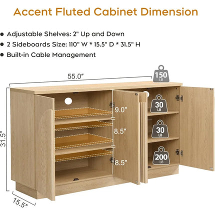 FurnitureZ l  Mid-Century Modern Fluted Sideboard  for Living Room, Dining Room