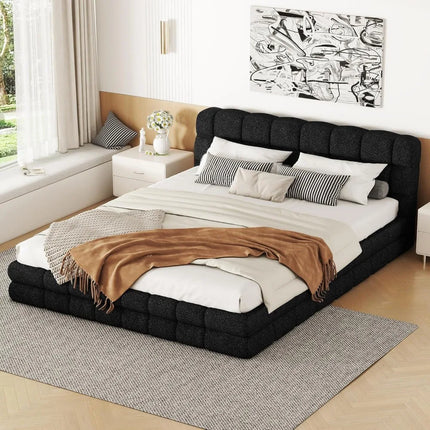 FurnitureZ l  Grounded Bed Upholstered Platform Bed Frame for Bedroom