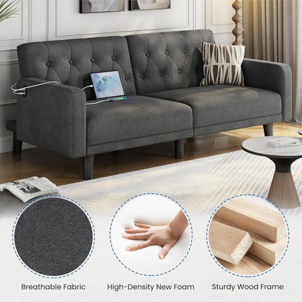 FurnitureZ l  63" Convertible Couch Small Futon Sofa Bed for Living Room