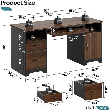 FurnitureZ l 59” Executive Desk for Home Office