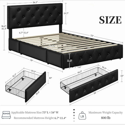 FurnitureZ l  Queen Platform Bed Frame for Bedroom