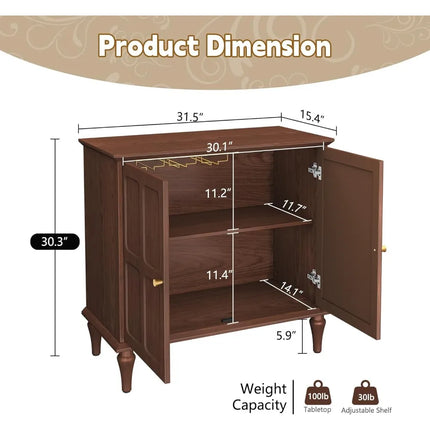 FurnitureZ l  Mid-Century Modern Brown Buffet Cabinet with 2 Doors for Entryway