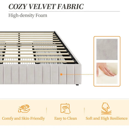 FurnitureZ l  Upholstered Queen Platform Bed Frame for Bedroom