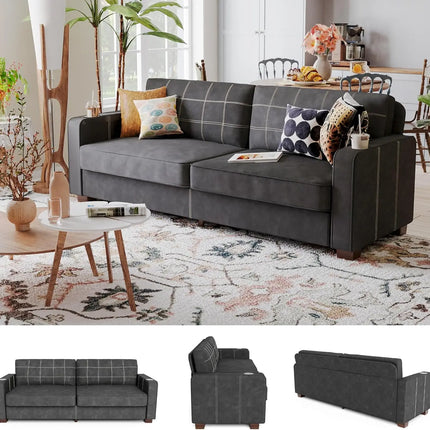 FurnitureZ l  80 Inch Brown Faux Leather Sofa Couch