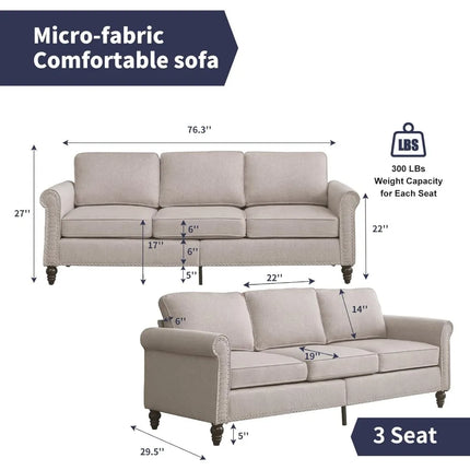 FurnitureZ l  Sofa Couch, 3-Seat Couches for Living Room