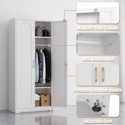 FurnitureZ l  White Metal Wardrobe Closet for Bedroom