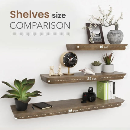 FurnitureZ l  Pair of 24" Premium Wood Wall-Mounted Floating Shelves for Living Room, Home Office, Bathroom