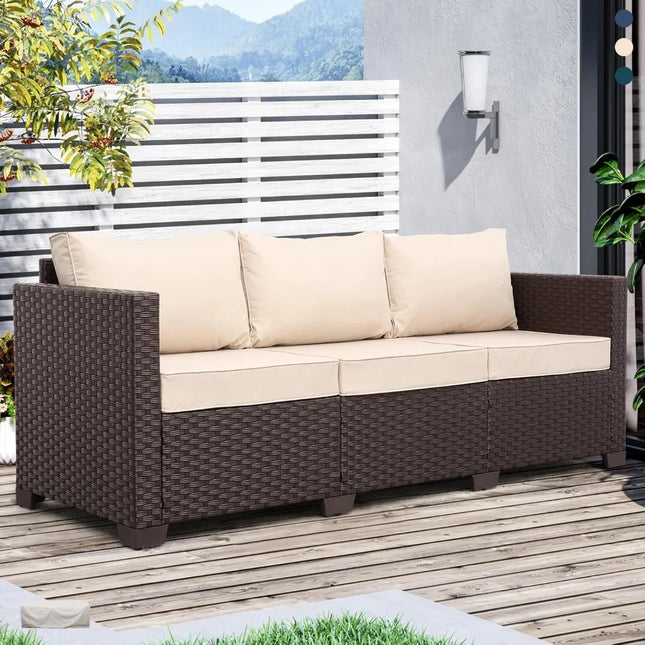 FurnitureZ l  Khaki 3-Seat Wicker Outdoor Sofa