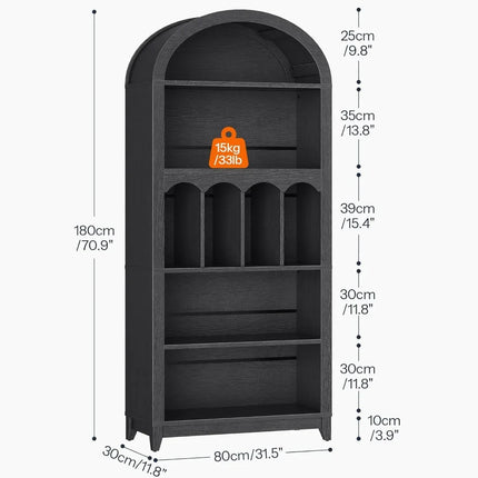 FurnitureZ l  70.9" Tall Arch Bookcase for Living Room, Bedroom, Home Office