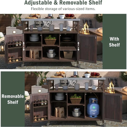 FurnitureZ l  Rolling Bar Cart & Storage Cabinet Table for Outdoor