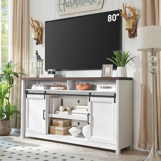 FurnitureZ l  80" TV Stand Rustic Farmhouse Entertainment Center for Living Room, Bedroom