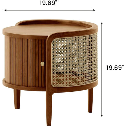 FurnitureZ l 19.69" Table with Roller Door & Woven Rattan for Living Room