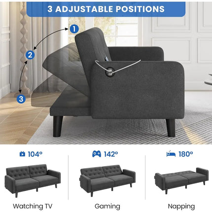 FurnitureZ l  63" Convertible Couch Small Futon Sofa Bed for Living Room