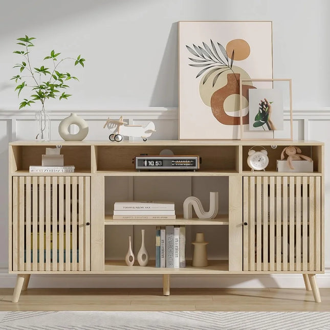 FurnitureZ l  65" Mid Century Modern Fluted TV Stand for Living Room