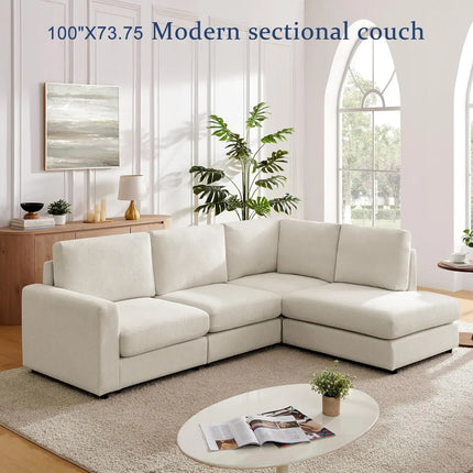 FurnitureZ l  100“ L Shaped Couch with Reversible Chaise Sectional Sofa Corner Couches for Living Room