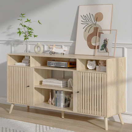 FurnitureZ l  65" Mid Century Modern Fluted TV Stand for Living Room