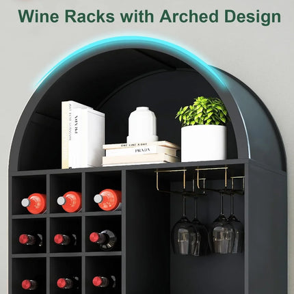 FurnitureZ l  71" Arched Bar Cabinet with Wine Rack & Glass Holder for Dining Room