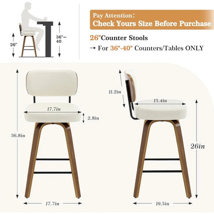 FurnitureZ l Counter Height Bar Stools Set of 2 for Dining Room