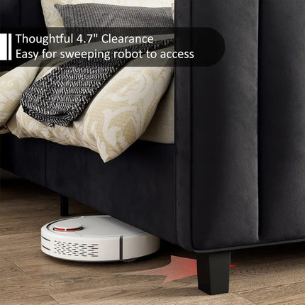 FurnitureZ l  Queen Size Velvet Platform Bed Frame for Bedroom