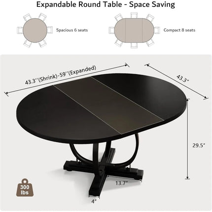 FurnitureZ l 59" Extendable Round Dining Table for Dining Room