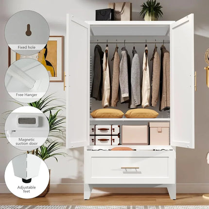 FurnitureZ l  60" Metal Freestanding Arched Door Wardrobe Closet for Bedroom