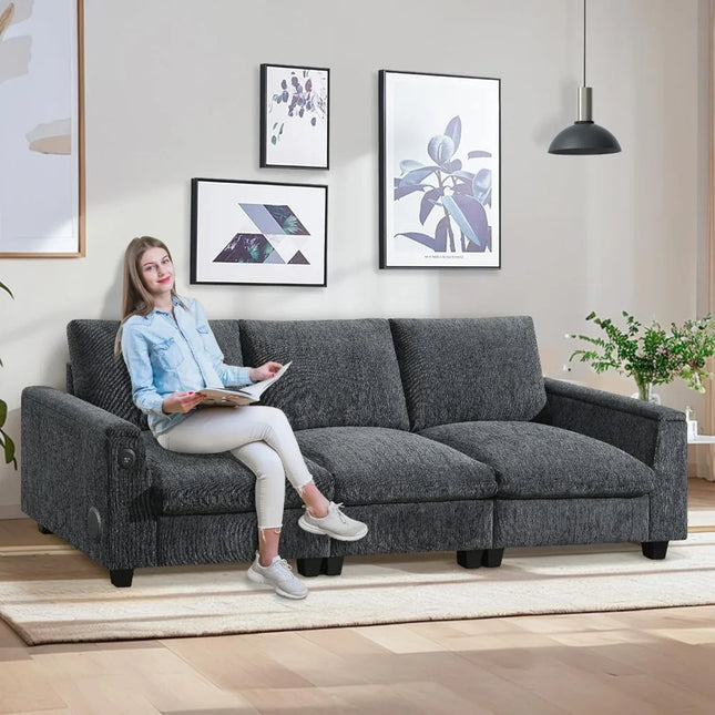 FurnitureZ l  96'' Chenille Sectional Sofa for Living Room