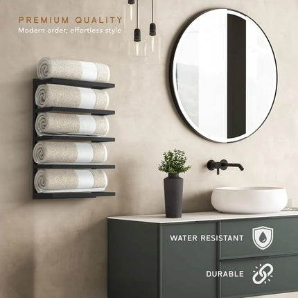 FurnitureZ l  Space-Saving Black Metal Wall-Mounted 5-6 Tier Towel Rack for Bathroom