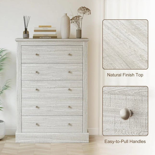 FurnitureZ l  Farmhouse Style 5-Drawer Dresser for Bedroom, Dressing Room