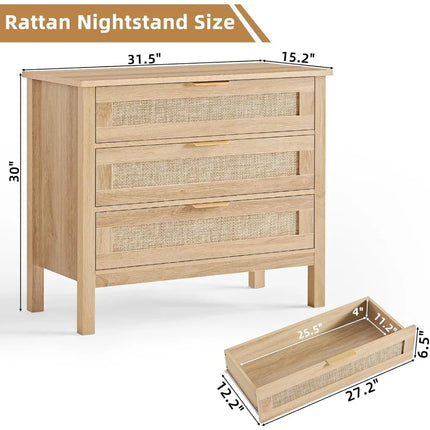 FurnitureZ l  Large Boho Style Rattan Nightstand Table Set for Living Room, Bedroom