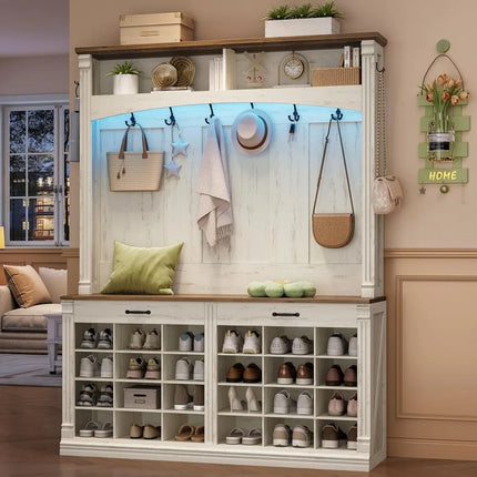 FurnitureZ l  Farmhouse Style Entryway Furniture with Bench, Shoe Storage