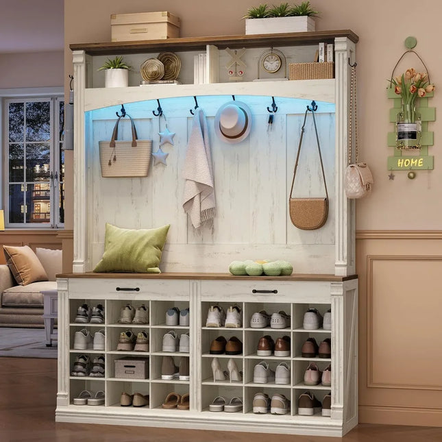 FurnitureZ l  Farmhouse Style Entryway Furniture with Bench, Shoe Storage