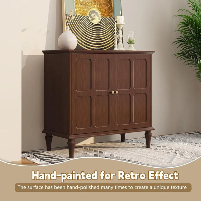 FurnitureZ l  Mid-Century Modern Brown Buffet Cabinet with 2 Doors for Entryway