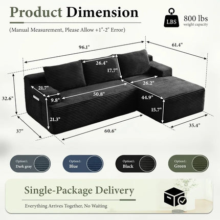 FurnitureZ l  96’’ Modern Modular Sectional Sofa for Living Room