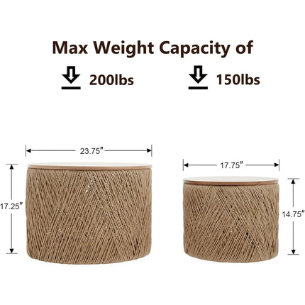 FurnitureZ l  Handcrafted 24" Round Wooden Nesting Coffee Table Set for Living Room