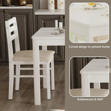 FurnitureZ l  5-Piece Solid Wood Indoor Modern Dining Table Set for 4 for Dining Room