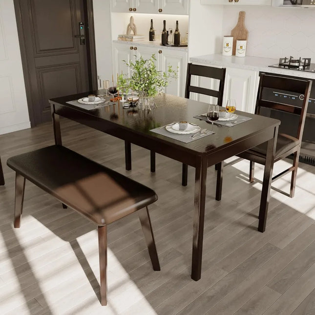 FurnitureZ l  4-Piece Solid Wood Indoor Modern Rectangular Dining Table Set for 4 for Dining Room