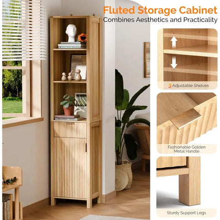 FurnitureZ l  Narrow Fluted Floor Skinny Storage Cabinet for Bathroom
