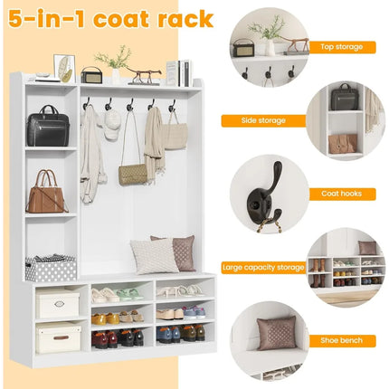 FurnitureZ l  Multifunctional White Storage Bench for Entryway