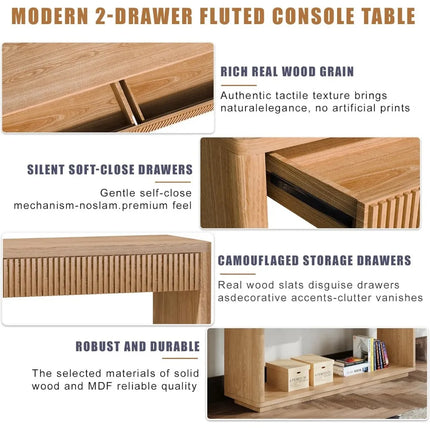 FurnitureZ l  60" Modern Fluted Console Table for Living Room