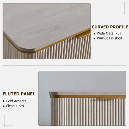 FurnitureZ l  Large Mid Century Modern Fluted Nightstand Table for Living Room, Bedroom