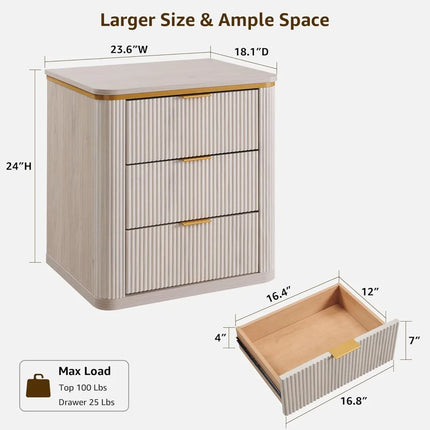 FurnitureZ l  Large Mid Century Modern Fluted Nightstand Table for Living Room, Bedroom