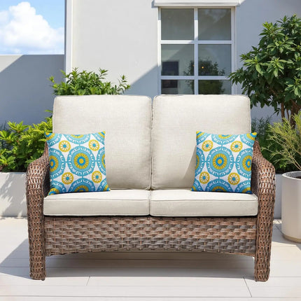FurnitureZ l  Outdoor Patio Couch Wicker Sofa with Rattan Side Table