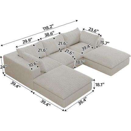 FurnitureZ l  118.2" Modular Cloud Couch for Living Room