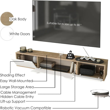 FurnitureZ l  Modern Wall-Mounted Entertainment TV Console for Living Room, Bedroom