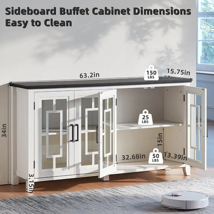 FurnitureZ l  63" Large Sideboard Buffet Cabinet with Storage for Dining Room