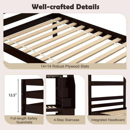 FurnitureZ l  Wood Twin Over Twin Bunk Bed for Bedroom, Kids