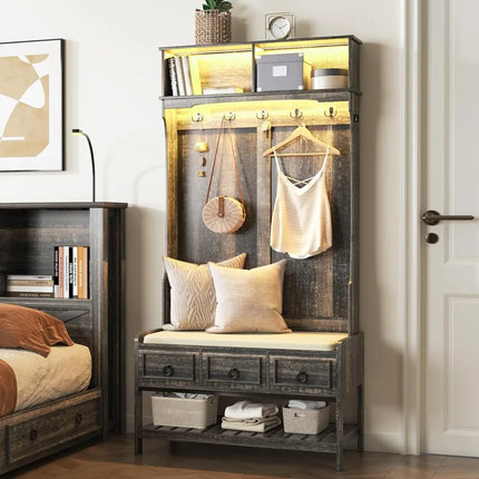 FurnitureZ l  67" Farmhouse Style Hall Tree for Entryway, Bedroom