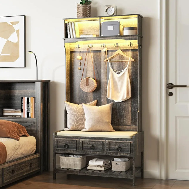 FurnitureZ l  67" Farmhouse Style Hall Tree for Entryway, Bedroom